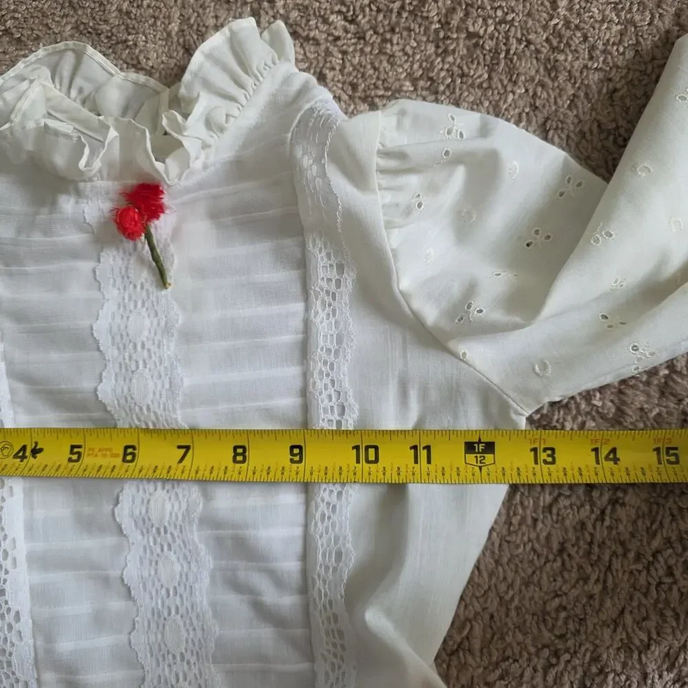 Vintage White Floral Peasant Dress Girls 4 Long Sleeve Red Roses 90s Communion